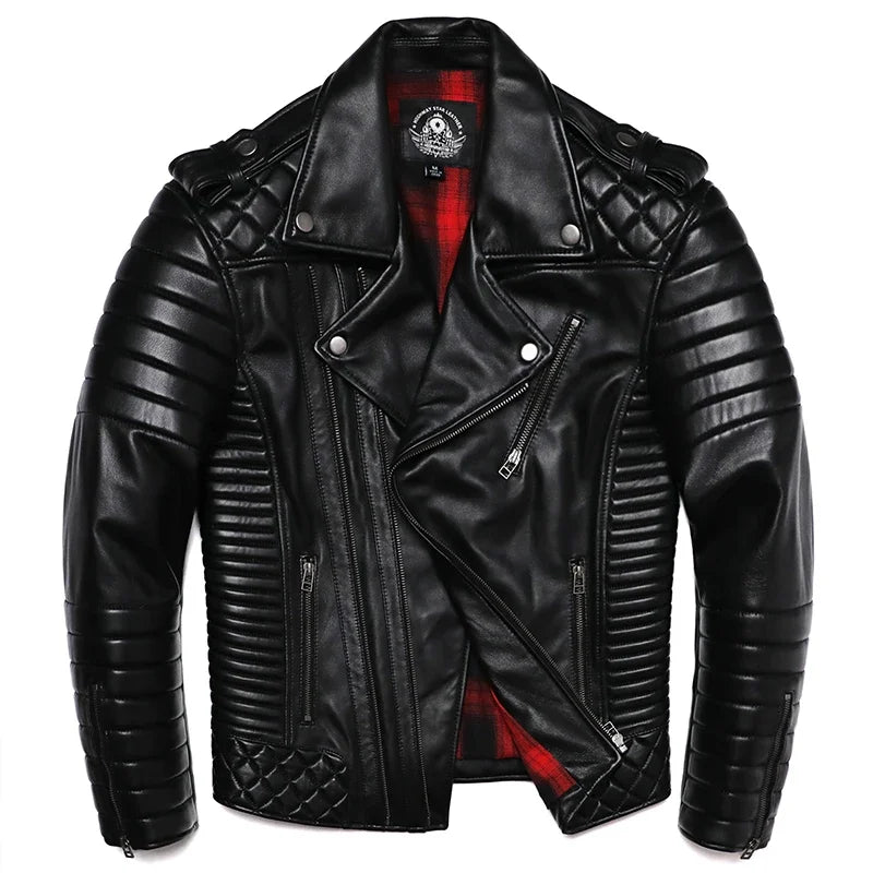Veste en cuir d'agneau coupe slim - vue de face - vue 1