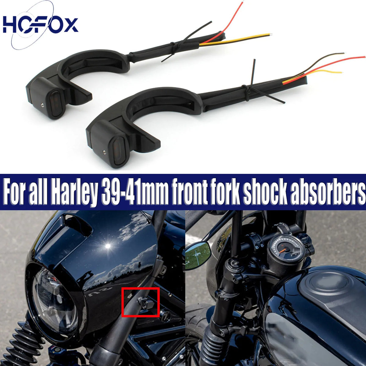 Clignotants LED de fourche pour Harley tubes 39-41 mm - vue 1