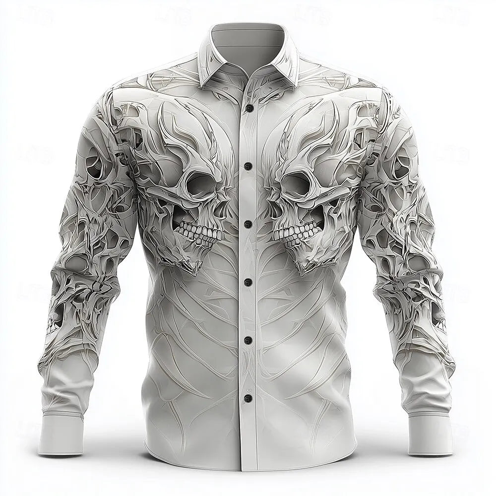 Chemise noire manches longues imprimé tête de mort - vue 13