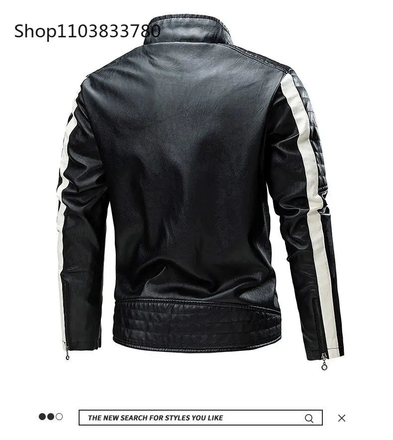 Blouson cuir homme col montant, style motard grande taille - vue 5