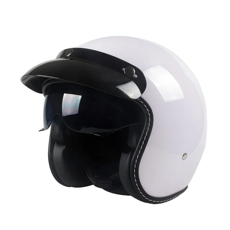Casque Moto Jet Vintage Noir Brillant - Style Café Racer - vue 11