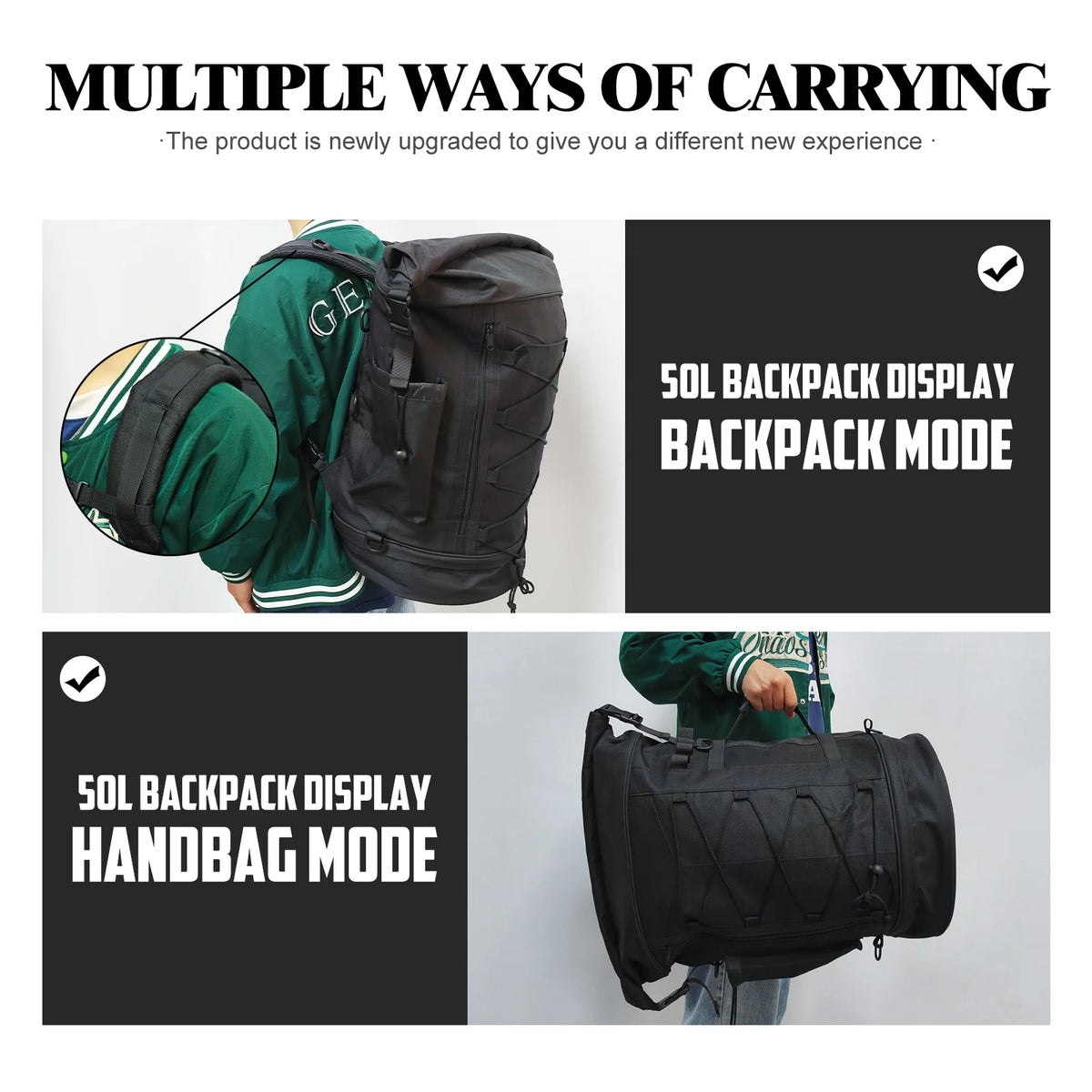 Sac de sissy-bar moto noir extensible avec sangles et housse de pluie - vue 3