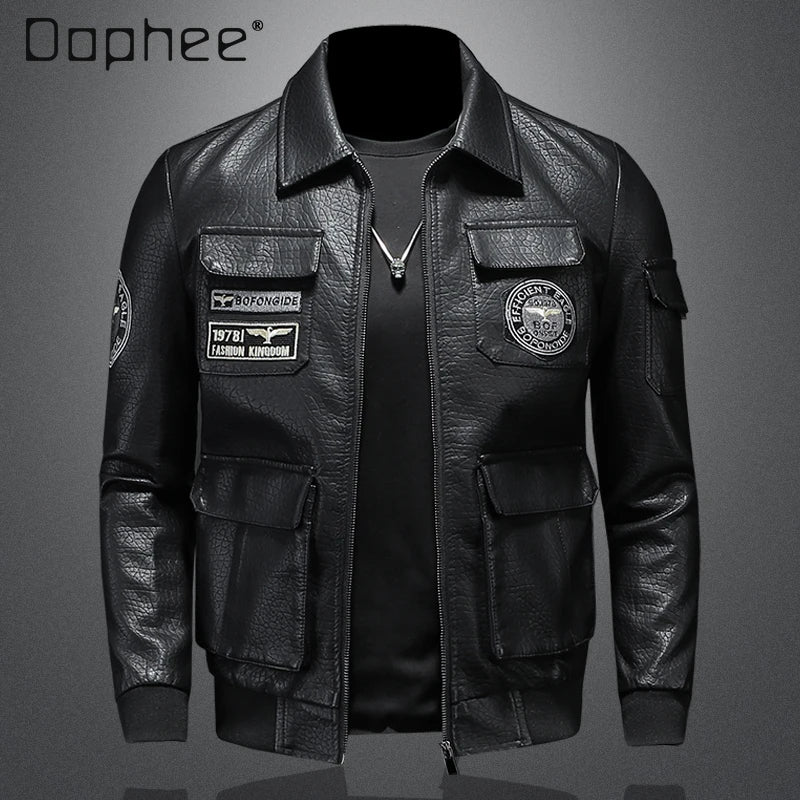 Blouson moto homme simili cuir vintage noir - vue - vue 1