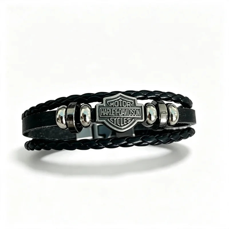Bracelet en cuir tressé marron style biker vintage - vue 5