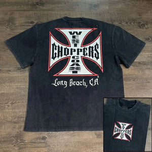 T-shirt femme délavé imprimé biker vintage - vue de face - vue 7