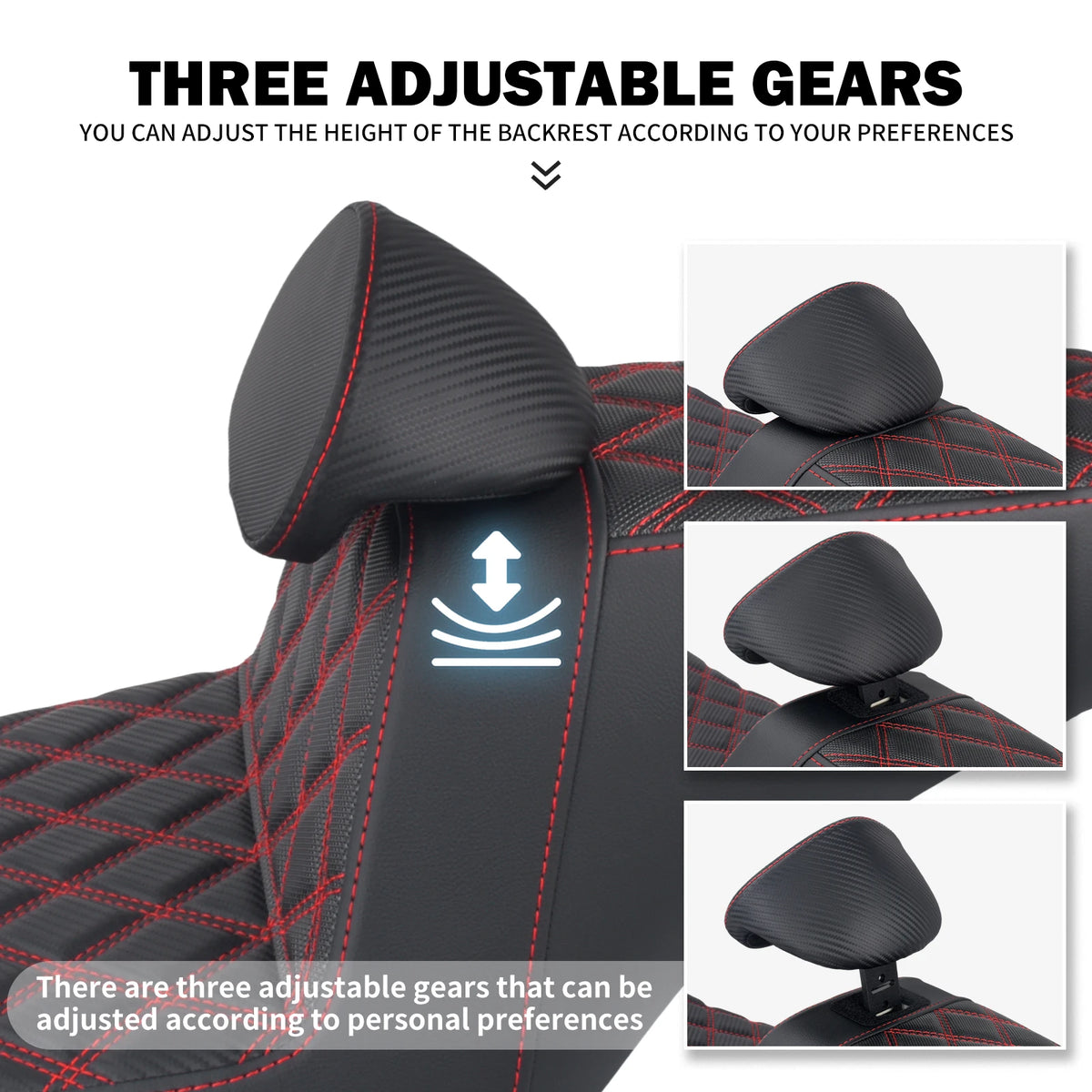 Selle biplace noire avec dossier conducteur pour Harley-Davidson Touring - vue 4