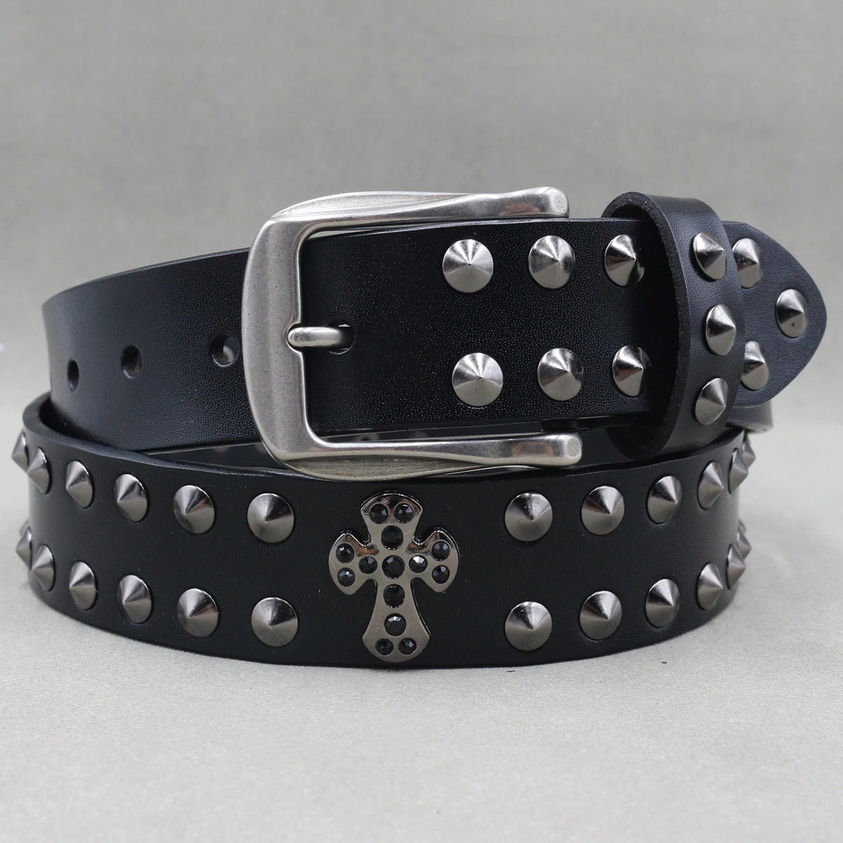 Ceinture en cuir véritable cloutée style rock - vue 16